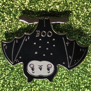 3/$20 Cute Hanging Upside Down Bat BOO Kawaii Halloween Black Hard Enamel Pin